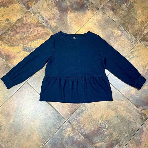 Loft Outlet Navy Blue Peplum Knit Sweater XL - Picture 5 of 11